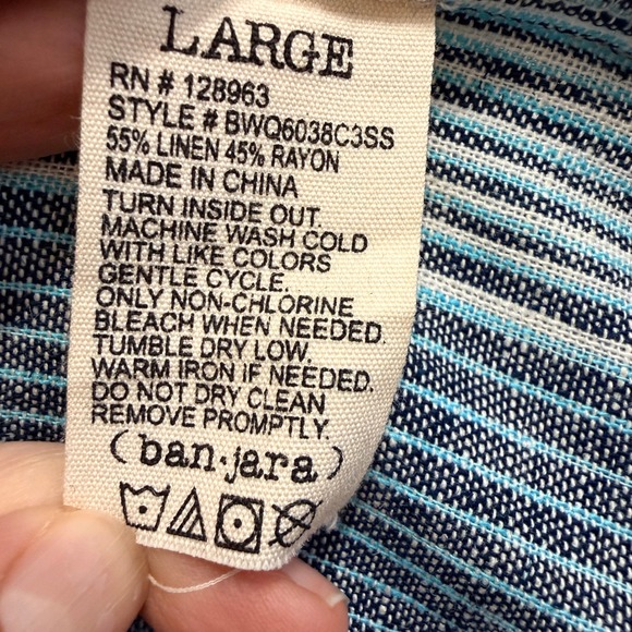 Banjara Womens Blue Striped Linen Rayon Open Front Blazer Cardigan Size Large - Picture 6 of 12